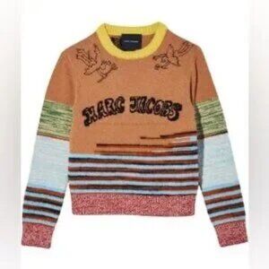 NWT Marc Jacobs Tattoo Crewneck sweater in engineered stripe camel combo